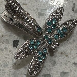 Elegant Silver and Blue Dragonfly Hairpin